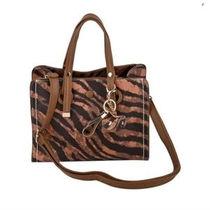 NEW Black and Brown Zebra Stripe Faux Leather Crossbody Bag